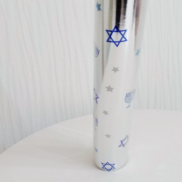 Silver Metallic Hanukkah Menorah Jewish Wrapping Paper Roll - Picture 1 of 2